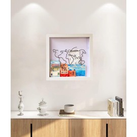 Caja de sombra de recuerdos de viaje de 12 pulgadas, caja de sombra de carga superior, con diseño de mapa, conserva entradas para conciertos y recuerdos de aventura (blanco, 12 x 12 pulgadas)