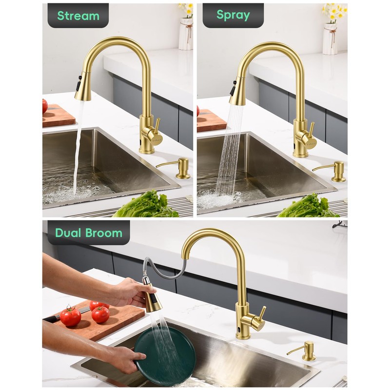 APPASO Kitchen Faucets Touchless, Gold Kitchen Sink Faucets with Soap