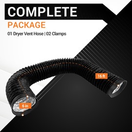 BlueStars 6-inch Diameter 16ft Length Hose Dryer Vent Hose Heavy Duty Flexible 3-Layer Thickness with PVC Aluminum Foil and Wire Steel Included 2 Clamps for HVAC Ventilation