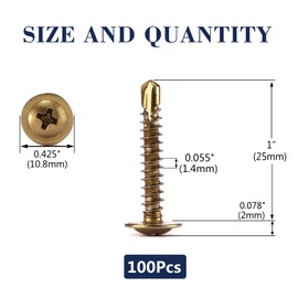 #8 x 1"Sheet Metal Screws 100Pcs Bronze 410 Stainless Steel Truss Head Tek Screws Fast Self Tapping Screws by SG TZH