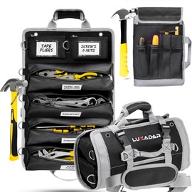 Updated Tool Roll Up Tool Bag Organizer, Name Tags, Advansed Features, Heavy Duty Tool Roll Bag Organizer, Mens Gifts For Him Motorcycle Mechanic & Electrician LUXADAR (6 Detachable Pouches)