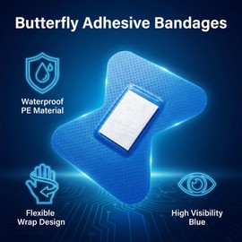 200 Pcs Blue Bandage Food Service Fingertip Waterproof Adhesive Bandages with Non-Stick Pad Latex Free for First Aid and Wound Care