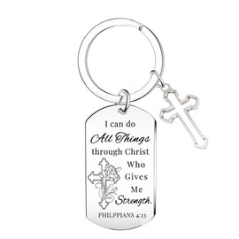 MADHAHEFU Christian Keyring Bible Verse Keyring Inspirational Keyring Gifts for Women Religious Gifts Keyring With Cross Pendant Baptism Gifts for Women Men Godson Goddaughter