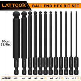 Ball End Hex Head Allen Wrench Drill Bit Set, 12PCS Metric Ball End Hex Bit Set Allen Key Bit Set, Magnetic S2 Steel, 4'' Long