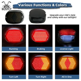 BOSYCY Motorcycle Tail Light With Turn Signals Led License Plate Light, Integrated Smoked Taillight Rear Brake Blinkers For Harley Sportster Dyna Road King Street Glide Low Rider Bikes Accessories