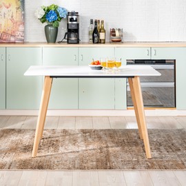 FurnitureR 47.2-Inch Modern Dining Table with Solid Beech Wood Legs & Sleek White Tabletop, Compact Design for 2-4 People, Ideal for Small Kitchens, Living Rooms, or Home Offices, White