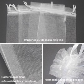 150 Piezas Bolsas de Organza Transparentes, 10 x 15cm Bolsa de Organza de Cordón Organza Bolsas de Regalo para Joyas para Bodas, Cumpleaños, Aniversario, Navidad (Blanco)