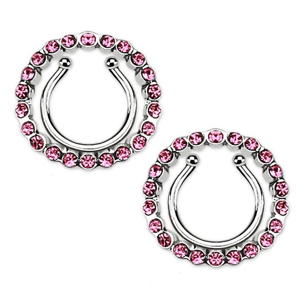CZ Crystal Paved Circle No Pierce Fake Clip On Nipple