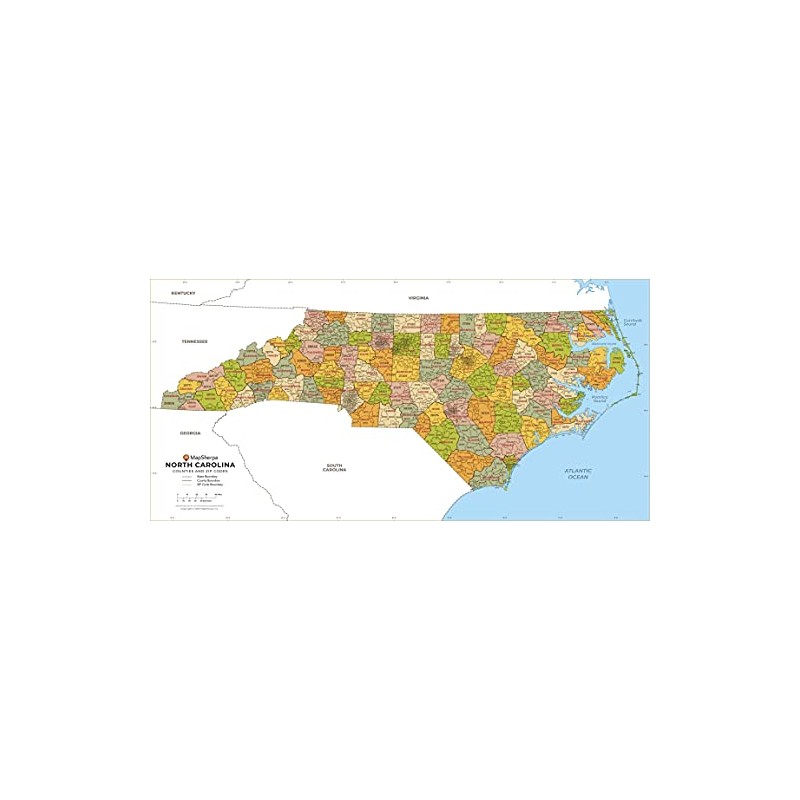 North Carolina ZIP Code Map with Counties - Large -