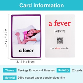 Lilias Feelings Emotions & Illness Flash Cards, Toddler Learning Toys, Preschool Learning Toys, Homeschool Supplies, Learning Supplies for Kindergarten, 4.3 X 3.14 Inch, 32 Cards in Set