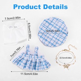 Lyreh Plush Doll Outfits Set, Elegant Plush Toy Clothes Including Shirt Dress Hat and Necklace for 17cm Doll Clothing Display or Decor