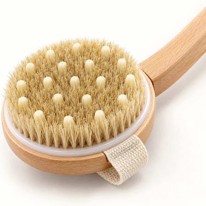 Wooden Natural Bristle Bath Brush with Detachable Long Handle and