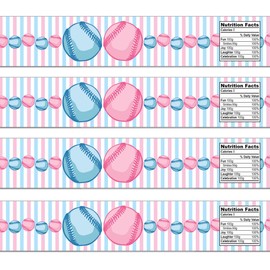 21 Baseball Waterproof Self-Adhesive Water Bottle Labels for Gender Reveal - Pink and Blue
