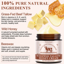 All Natural Beef Tallow Skin Care Tallow Face Cream Grass-Fed Beef, Wild Honey And Beeswax, Deeply Moisturises and Repairs the Skin, Suitable for all Skin Types, 120g Ultimate Moisturising