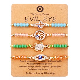 4/12 Pcs Evil Eye Bracelets Fatima Hand Cross Love Heart Infinity Bracelet Lucky Anklet for Women Girls Link Bracelets Adjustable (4Pcs-Style 4)