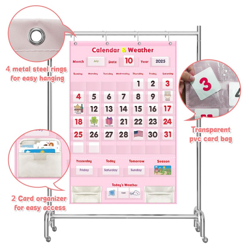 Pink Educational Calendar & Weather Pocket Chart Set for Kids