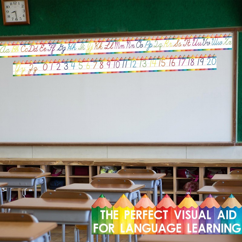 Cursive Alphabet for Classroom Wall - 15 PCS Crayon ABC