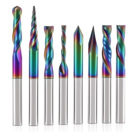 BFVV 8 PCS CNC Router Bits Set 1/4" Shank, Solid Carbide with DLC Coating for Woodworking, Ideal for Detail Carving, Trimming, V-Groove Engraving, Slotting & Mortising