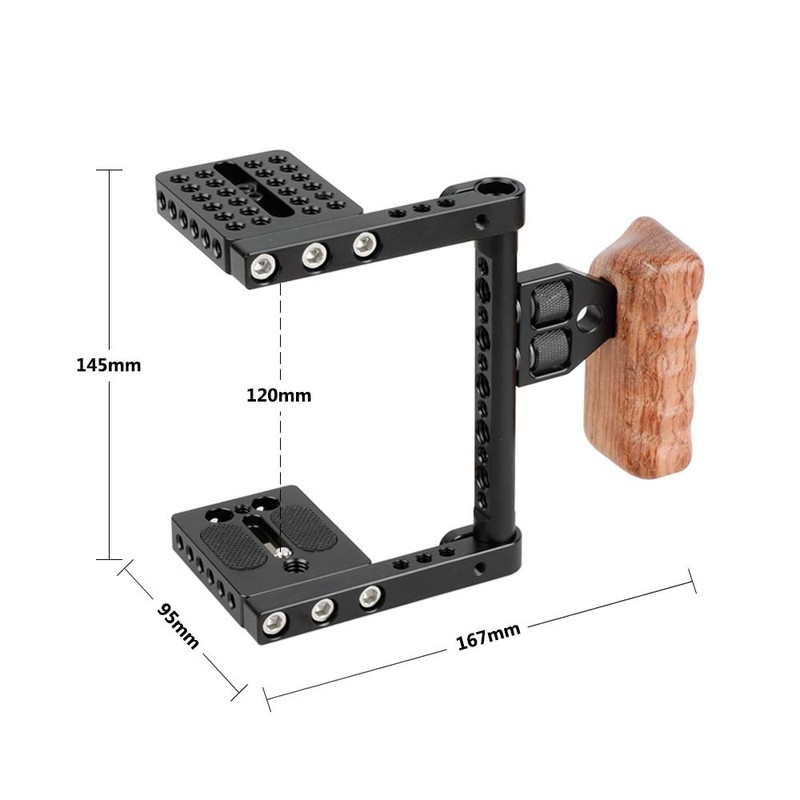 CAMVATE DSLR Video Camera Cage Stabilizer Rig with Wooden Handle