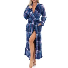 Alexander Del Rossa Womens Robes Long Plush, Robes for Women Bathrobe, Plus Size Robe Purple Tartan Plaid Small (A0117AGRSM)