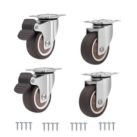 Urcollections 2" Caster TPR Wheels 4 Pack with Rotation Top Plate Soft Rubber Durable Heavy Duty of 300 Lbs Mute Locking Plate Castors Safe for Hardwood Floor & Carpet 2 with Brake and 2 Without