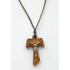 Wood Tau Cross Pendant 1-3/4" x 1-1/8" with Corpus