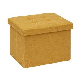 B FSOBEIIALEO Storage Ottoman Cube, Linen Folding Foot Rest Ottomans for Apartment Small Space, Bedroom Yellow 16.5"x12.6"x12.9"