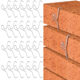 Otoolling 24 Pack Brick Hook Stainless Steel Wall Clips Installed Require More Than 1/8" Brick Gap Fits 2-1/4 to 2-2/5 Inch High Bricks Mounting Without Drilling for Outdoor Hanging Wire Wreath