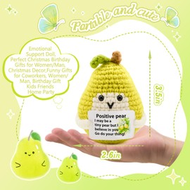 Positive Emotional Crochet Office Gift for Women Men, Birthday Gifts Presents for Friends, Coworkers, Boss,Teachers on Birthday Christmas Valentines, Mother Day, Easter(Positive pear)