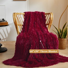 XeGe Luxury Faux Fur Throw Blanket, Red Soft 50x60 Fluffy Blanket Throw, Shaggy Plush Decorative Couch Christmas Blanket, Autumn Cute Furry Bed Throw Fuzzy Lap Blanket for Kids Women Men Teen Girls