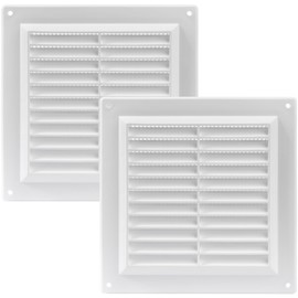 Vent Systems 4" x 4" Inch (Opening Dimensions) White - Pack of 2 - Plastic Air Return Grill HVAC Vent Duct Cover 6" x 6" Inch (Overall Dimensions)