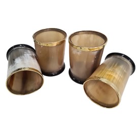 Medieval Viking Drinking Horn Shot Glass Set of 4 – Natural Ale, Wine & Mead Horn Vessels, Assorted Viking Drinkware for Celebrations & Toasts