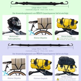 Aibeli Motorcycle Luggage Straps, Bike Rack Straps, Bungee Cords with Hooks, Bungee Straps with Hooks, Bundy Cord with Hooks, Elastic Straps with Hooks (2 Strips (Reflective effect), 60cm + 90cm)