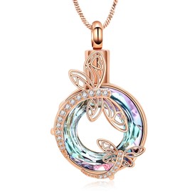 Yinplsmemory Circle of Life Cremation Jewelry Dragonfly Urn Necklaces for Ashes for Women Memorial Ashes Keepsake Necklace Urn for Human Pet