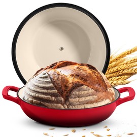 ROSSALLINI Signature Enameled Cast Iron Sourdough Bread Oven | Non-Stick with Tight Fitting Lid for Perfect Baking and Bread Making | 6QT Round Oven With Lid [Red]