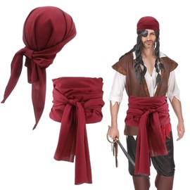 SDXCJY Pirate Accessories - Pirate Headbands, Belt for Men and Women, Pirate Bandanas, Large Sashes for Pirate Captains in Medieval Style, Ideal for Carnival for Adults and Children, red, One size