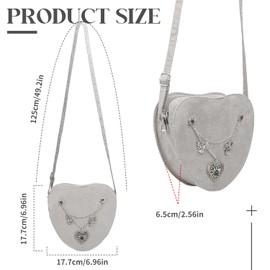 iZoeL Oktoberfest Costume Accessory Women's Girls Heart Bag Oktoberfest Accessories Grey Traditional Bag in Heart Shape Bavarian Shoulder Bag Handbag Practical Bag