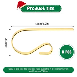NQEUEPN Pack of 8 Christmas Fireplace Hooks, Christmas Stocking Hooks, Christmas Stocking Hooks, Padded Contact Points for Christmas Party Decorations (Gold)