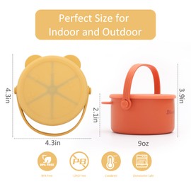 Dilovely Silicone Snack Cups for Toddlers, Baby Snack Containers, Kid Treat Catcher with Handle Dust Proof Lid, 2 Pack Dishwasher Safe and BPA Free 9 oz