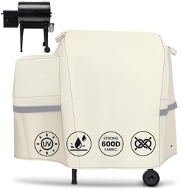 QuliMetal Grill Cover for Traeger 20 Series, Junior & Tailgater 20, Elite 20 Grills, Heavy Duty Waterproof Full Length Grill Cover, 600D, Beige