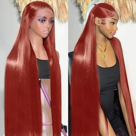 250 Density Straight Lace Front Wigs Human Hair Pre Plucked 13x4 HD Transparent Lace Front Wigs Human Hair for Women Reddish Brown Lace Front Wigs HumanHair 33# Colored Brazilian Human Hair Wig 28Inch