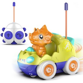 AEROQUEST Remote Control Car for Toddlers Toddler Toys for 18+Months RC Cars with LED Lights & Music Dinosaur Toy for Kids Orange