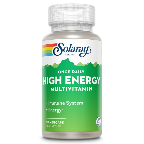 SOLARAY Once Daily High Energy Multivitamin, Immune System and Energy Support, Whole Food and Herb Base Ingredients, Men’s and Women’s Multi Vitamin, 60 Servings, 60 VegCaps