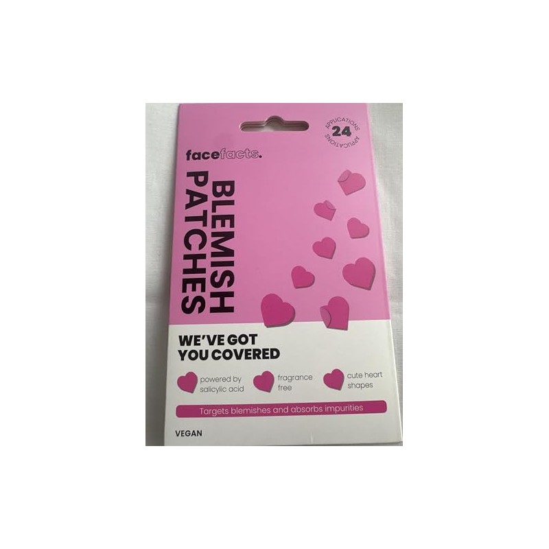 Face facts Blemish Patches, 24 Count, Heart-Shaped Spot Treatment, Pink