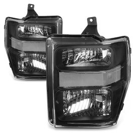 Auto Dynasty Factory Style Halogen Headlights Assembly Compatible with Ford F250 F350 F450 F550 Super Duty 2nd Gen 2008-2010, Driver and Passenger Side, Black Housing Clear Corner
