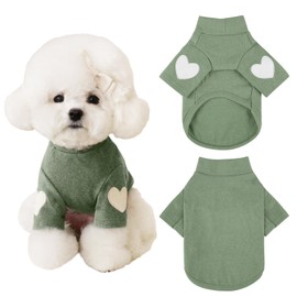 Yaopelky Dog Sweatshirt for Small Medium Dogs Warm Pet T Shirt Dog Clothes with Heart Print Cat Puppy Outfit Doggie Sweatshirts for Teddy,Chihuahua Schnauzer (Green, X-Large)