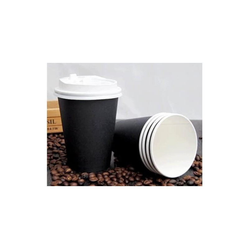 HOT BARGAINS, 50 X 8oz Black Insulated Takeaway Disposable Double