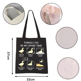 VAMSII Duck Tote Bag Things I do in My Spare Time Duck Lover Gifts Funny Duck Gifts for Duck Owners Canvas Shopping Bag(Spare Time tote)