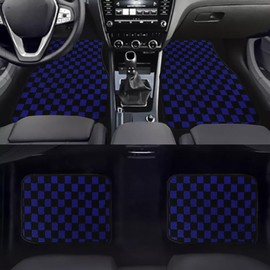 Generic 4PCS UNIVERSAL CHECKERED STYLE BLUE Fabric Car Floor Mats Interior Carpets