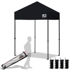 Eurmax USA 5'x5' Pop Up Canopy Tent Commercial Instant Canopies with Heavy Duty Roller Bag,Bonus 4 Sand Weights Bags (Black)